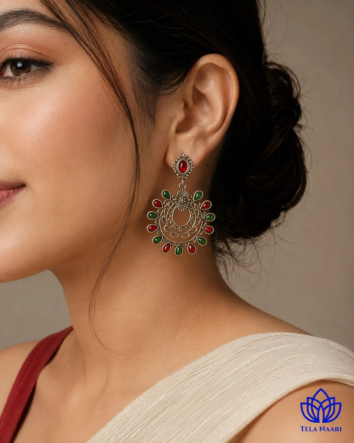 Colourful palette brings a contemporary edge to this oxidised earring.